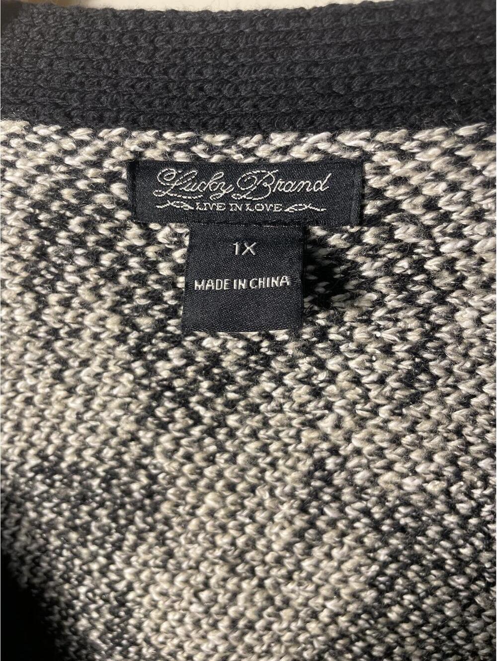 Lucky Brand Long Cardigan Womens Sweater Size 1X Boho Black Gray Western Boho - Picture 2 of 6